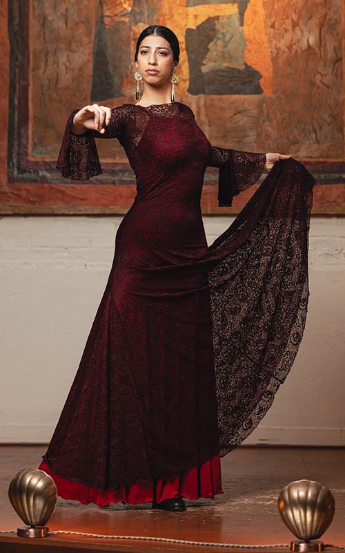 Vestido Poveda de encaje color granate