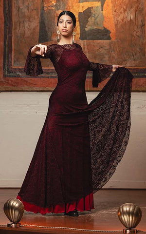 Vestido Poveda de encaje color granate