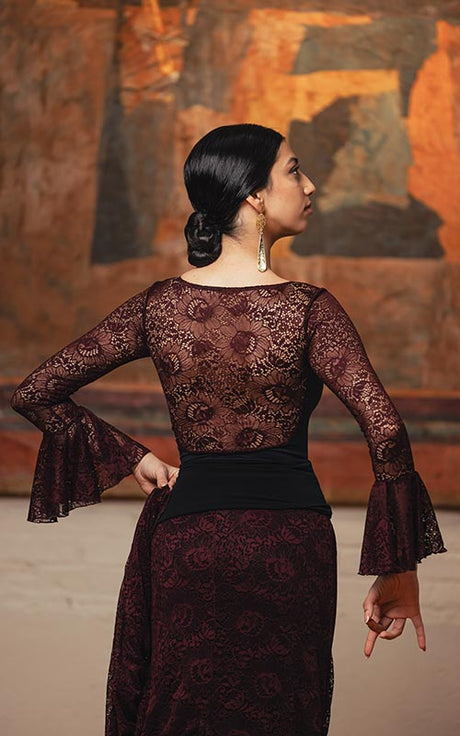 Body modelo Alhaja combinado en microfibra  burdeos y blonda color granate