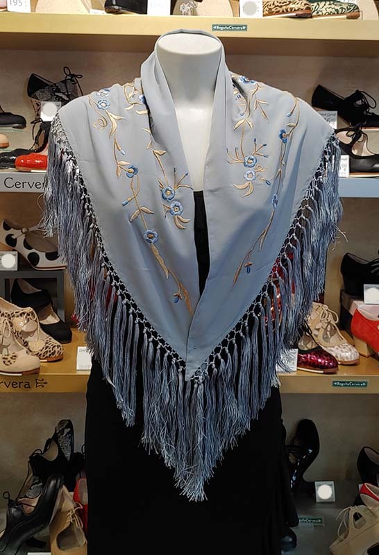 Small Grey Shawl Embroidered with Flowers and Roses 130 cm.