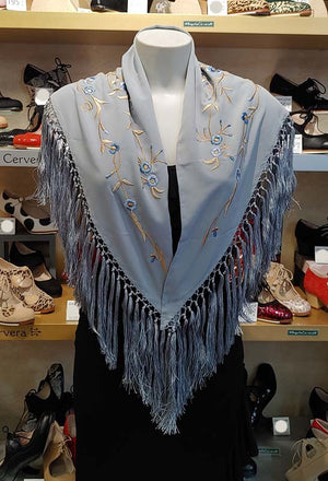 Small Grey Shawl Embroidered with Flowers and Roses 130 cm.