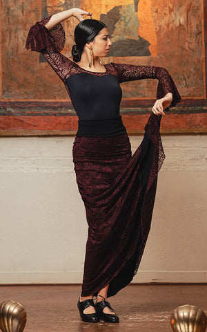 Falda flamenco Vejer de encaje color granate