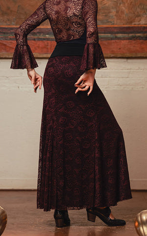 Falda flamenco Vejer de encaje color granate