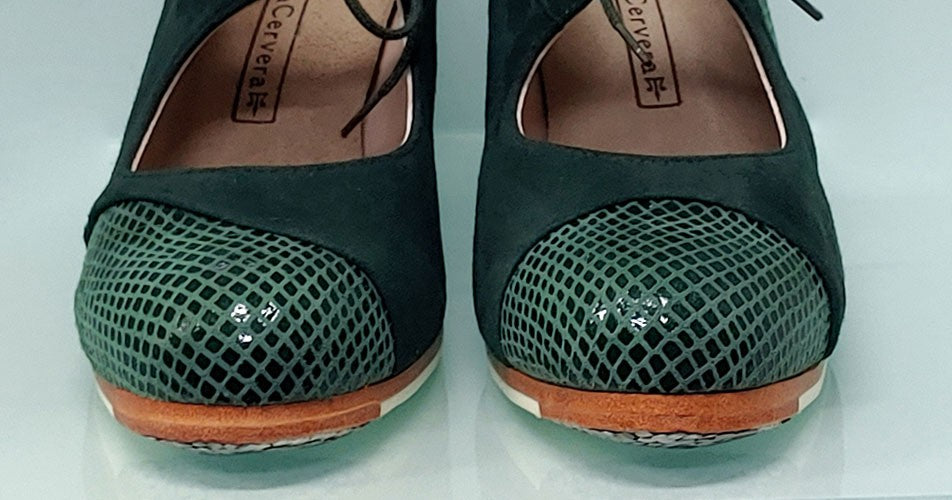 Professional Flamenco Dance Shoe Combined Green Suede and Fancy Snake Skin