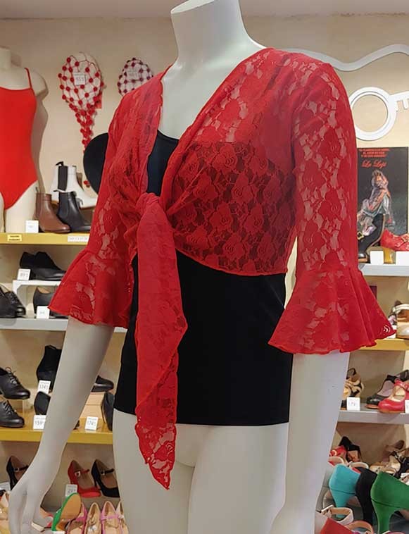 Cardigan flamenco en dentelle rouge pour femme