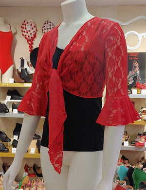 Cardigan flamenco en dentelle rouge pour femme