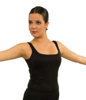 Black fitted T-shirt with wide straps