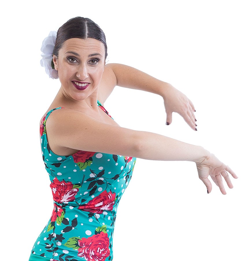 Fitted Flamenco T-shirt with Floral Print and Wide Straps