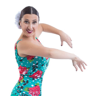 Fitted Flamenco T-shirt with Floral Print and Wide Straps