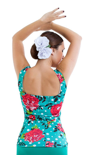 Fitted Flamenco T-shirt with Floral Print and Wide Straps
