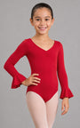 Justaucorps rouge pour filles, manches longues et volants
