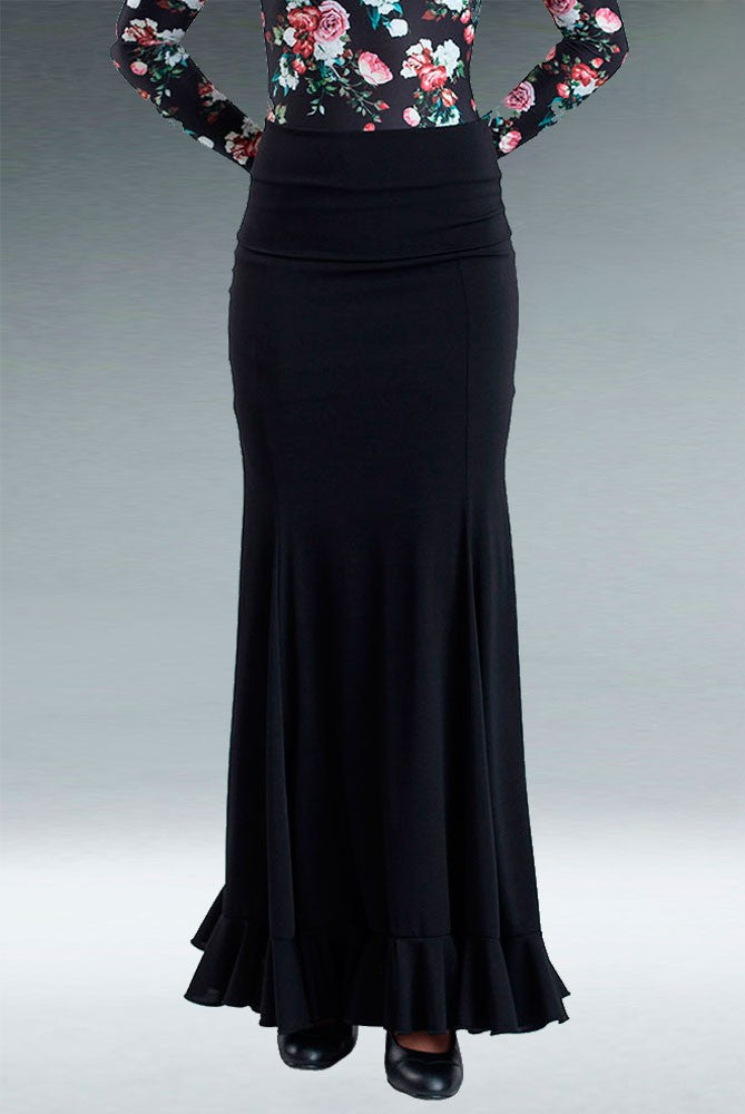 Black Flamenco Skirt, Fitted to Mid-Thigh with Sash