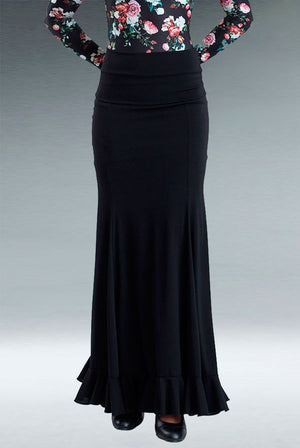 Black Flamenco Skirt, Fitted to Mid-Thigh with Sash