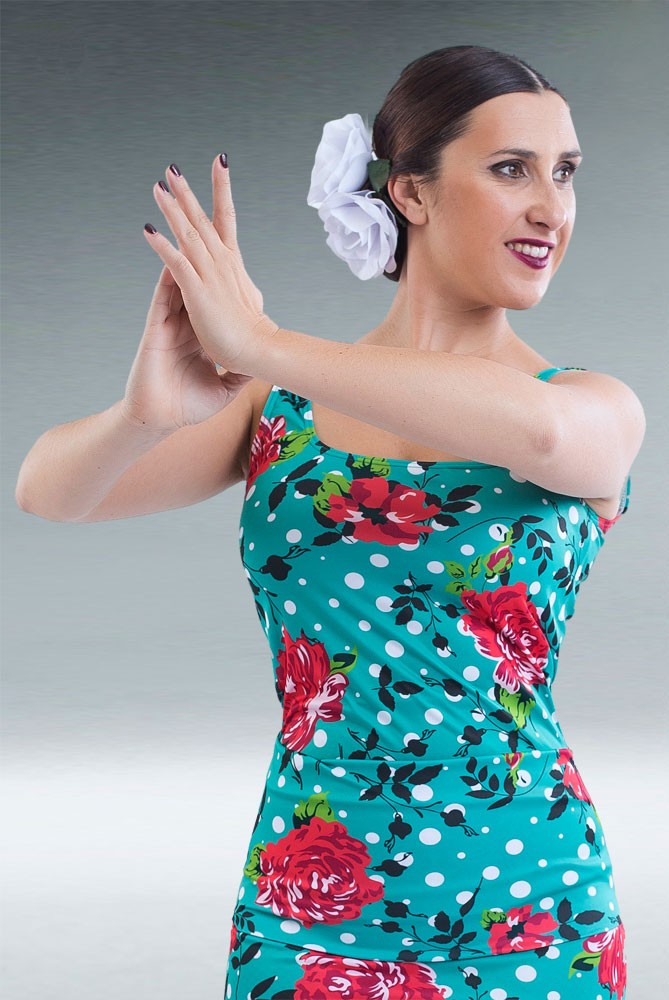 Fitted Flamenco T-shirt with Floral Print and Wide Straps