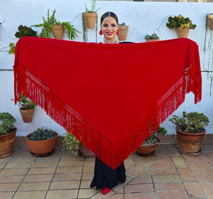 Mantón En Pico Rojo Liso Doble Tejido