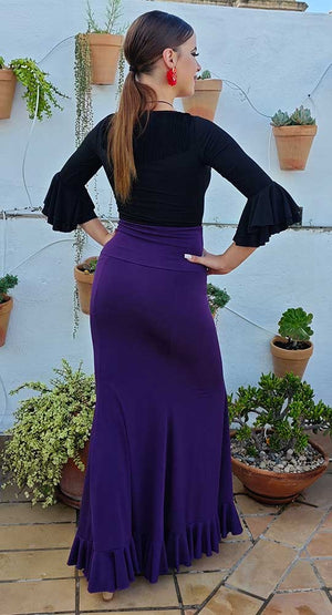 Jupe flamenco bordeaux, ajustée jusqu'à mi-cuisse avec ceinture