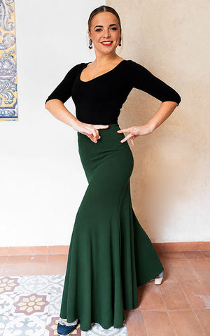 Falda flamenco verde botella entallada con mucho vuelo