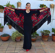 Châle à visière en tissu double avec imprimé floral et à pois et franges noires