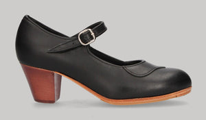 Zapato de baile flamenco profesional piel negro con hebilla
