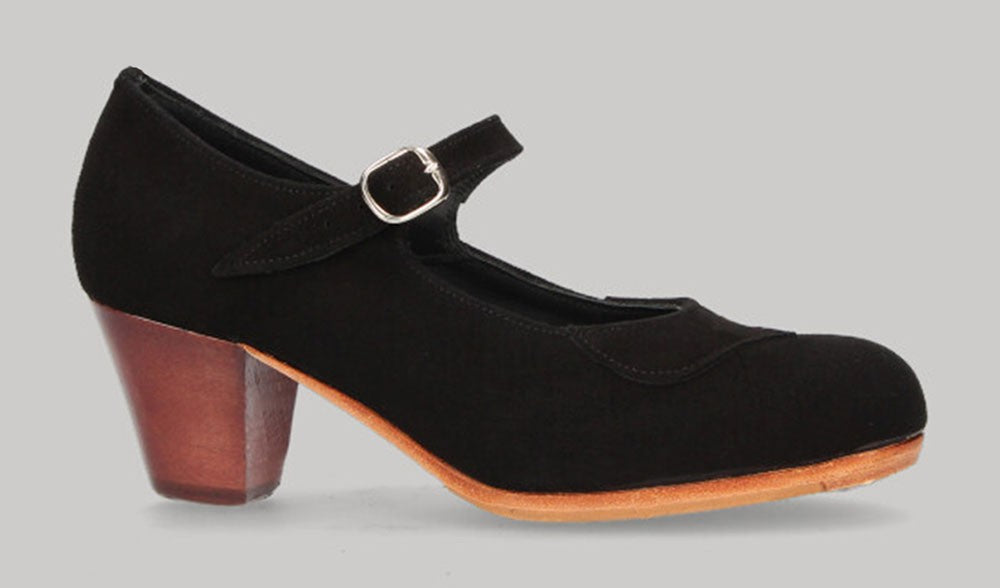 Zapato de baile flamenco profesional ante negro con hebilla
