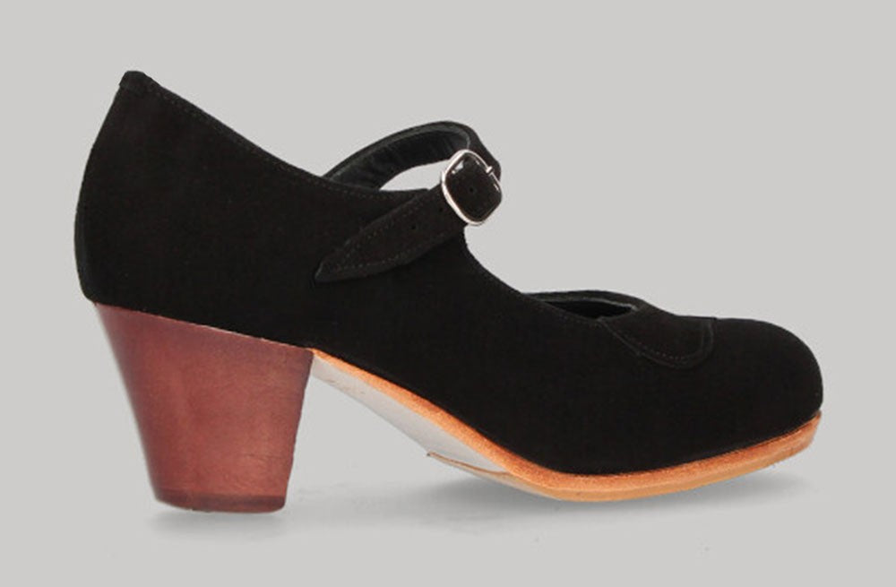 Zapato de baile flamenco profesional ante negro con hebilla