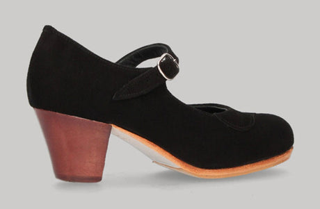 Zapato de baile flamenco profesional ante negro con hebilla