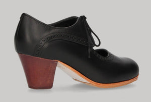 Chaussure de danse flamenco professionnelle, cuir noir et lacets