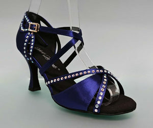 Chaussure de danse de salon bleu violet avec strass en cristal sur la tige et le talon