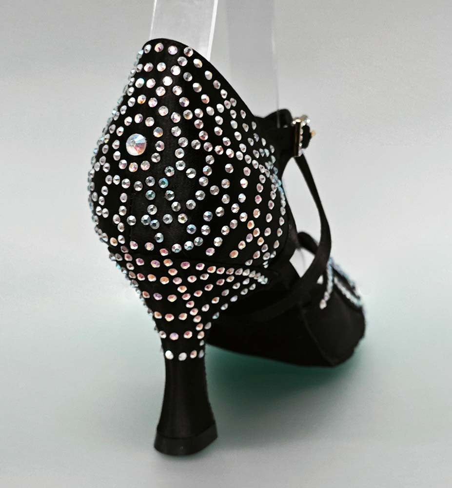 Chaussure de danse de salon en satin avec strass en cristal