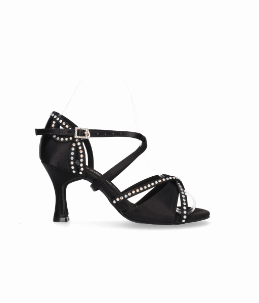 Chaussure de danse de salon noire ornée de strass en cristal sur l'empeigne et le talon