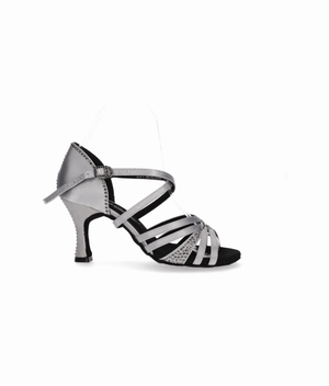 Zapato para baile de salón plata con pedrería de cristal en pala y talón