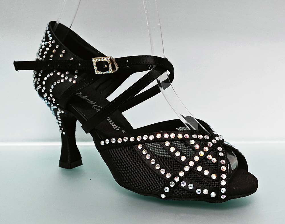 Chaussure de danse de salon en satin avec strass en cristal