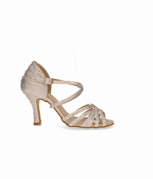 Chaussure de danse de salon rose clair ornée de multiples strass en cristal