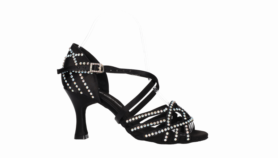 Chaussure de danse de salon noire ornée de strass en cristal sur l'empeigne et le talon
