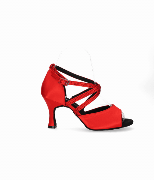 Zapato para baile de salón rojo con pedrería de cristal en pulseras