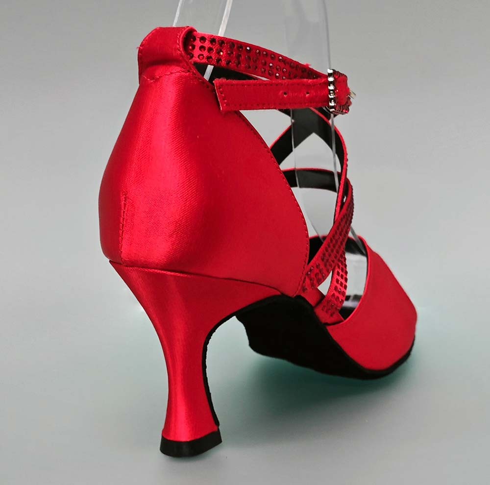 Chaussure de danse de salon rouge avec strass en cristal sur bracelets