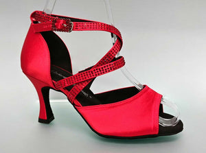 Chaussure de danse de salon rouge avec strass en cristal sur bracelets