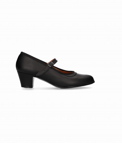 Chaussure de danse amateur en cuir noir avec boucle et talon cubain