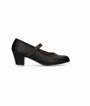 Chaussure de danse amateur en cuir noir avec boucle et talon cubain