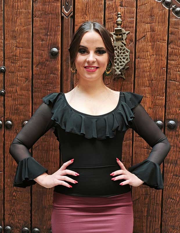 Black Flamenco Top with Tulle Sleeves