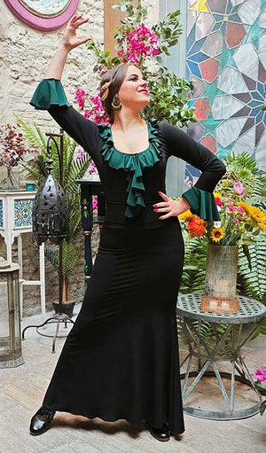 Falda Flamenco Negra con Fajín y Volantes en cascada