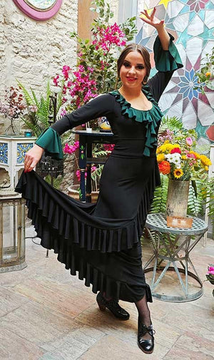 Black Flamenco Skirt with Diagonal Ruffle