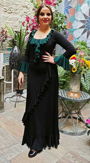 Black Flamenco Skirt with Diagonal Ruffle
