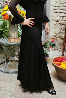Falda Flamenco Negra con Godets y Vuelo de Capa