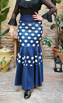 Navy Blue Flamenco Skirt with White Polka Dots