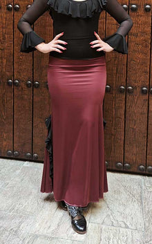 Garnet Flamenco Skirt with Godets and Ruffles Around