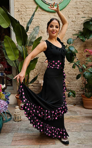 Black ruffled skirt and fuchsia moon sash57362
