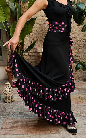 Black ruffled skirt and fuchsia moon sash57362