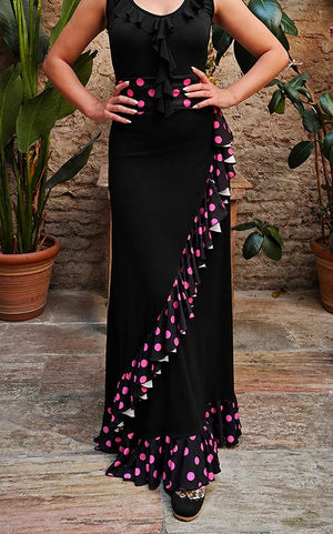 Black ruffled skirt and fuchsia moon sash57362
