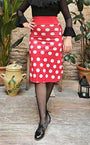 Falda flamenco corta de punto seda roja con lunares blancos